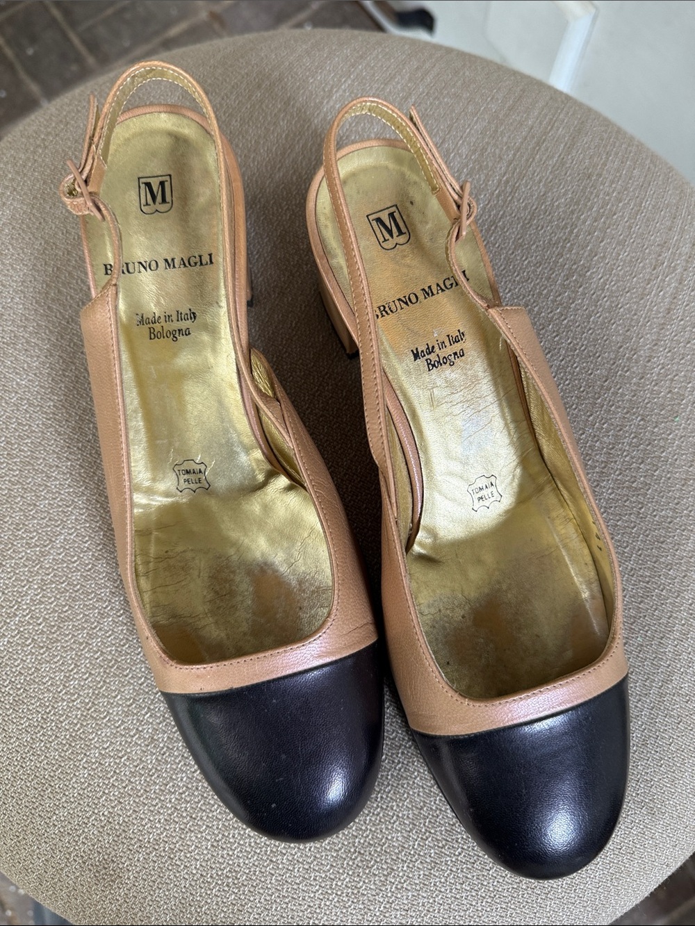 Bruno Magli Two-Tone Slingback Pumps in Tan and Black